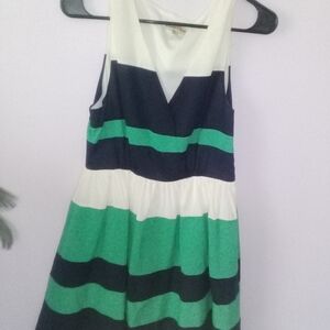 Altar'd State Striped Midi Dress in Green, Navy & White